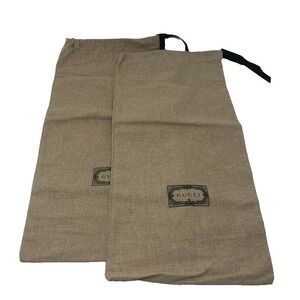 Authentic Gucci Shoe Canvas Dust Bag Set Logo Drawstring Travel Storage 16.5x8.5